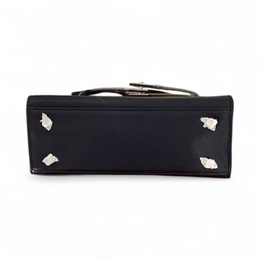 Elegant Black Leather Satchel Crossbody Handbag With Pony,Lock/Key,Scarf 26CM - Picture 6 of 8